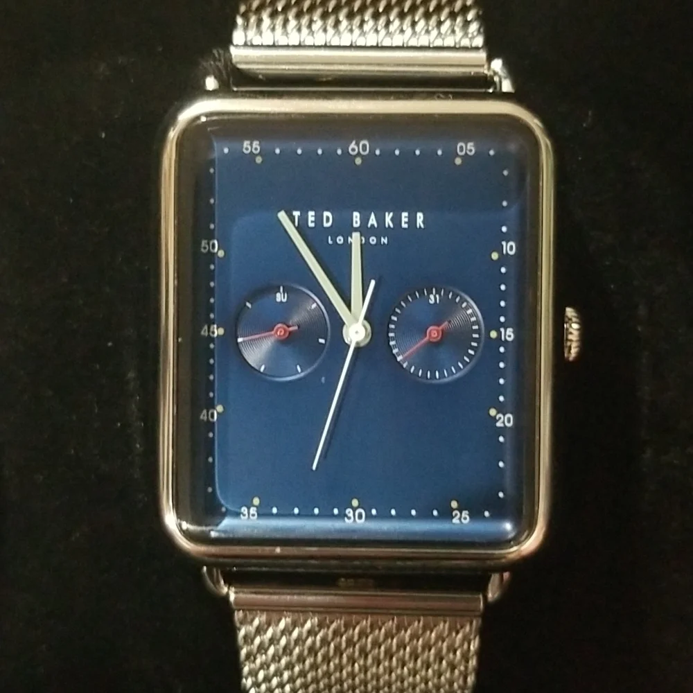 💕TED BAKER LONDON💕 Issaac Rectangular Mesh Watch Silver Blue Face Plate NWT
